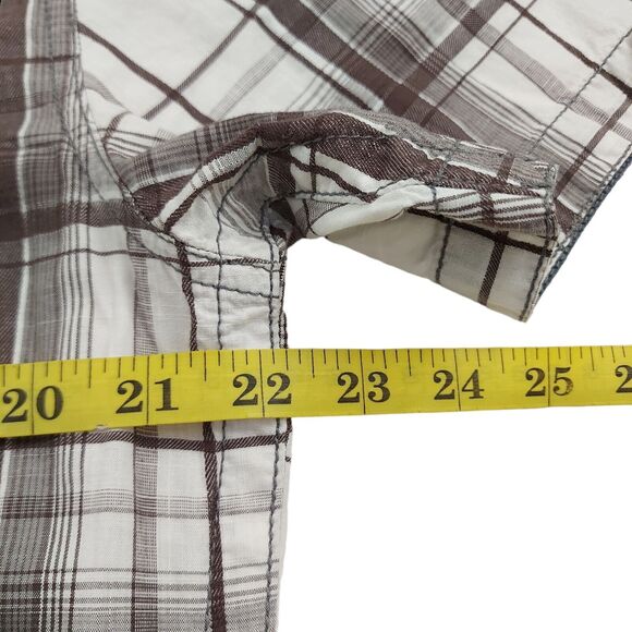 BKE Mens Tailored Fit Plaid Shirt XL White Brown Short Sleeve Pearl Button - Picture 8 of 12